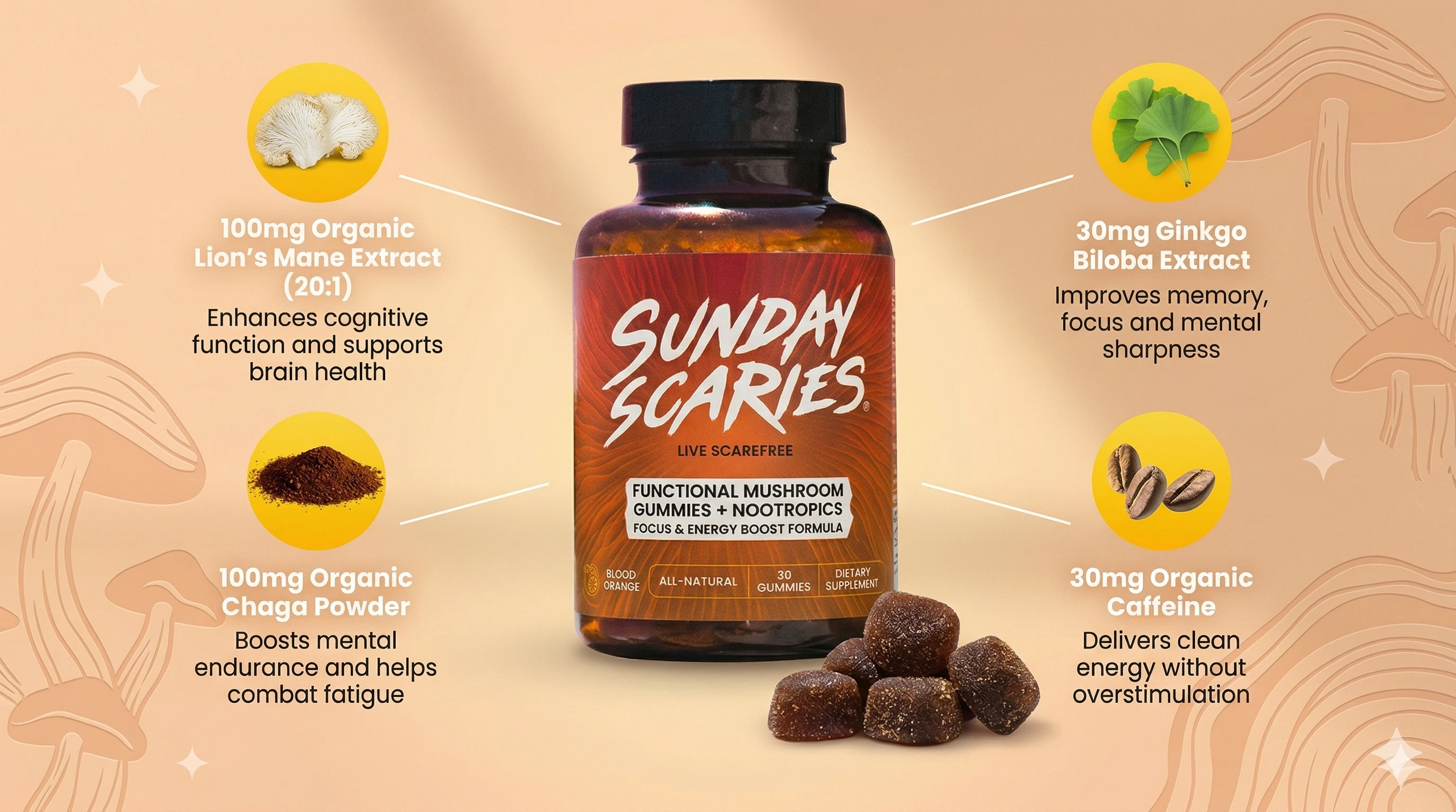 Sunday Scaries Functional Mushroom Gummies – Focus & Energy Boost